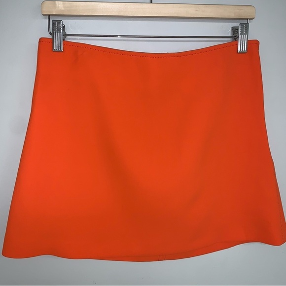 Zara Mini Skirt Women's Size Medium Bright Orange High-Waisted Flare - Picture 4 of 13